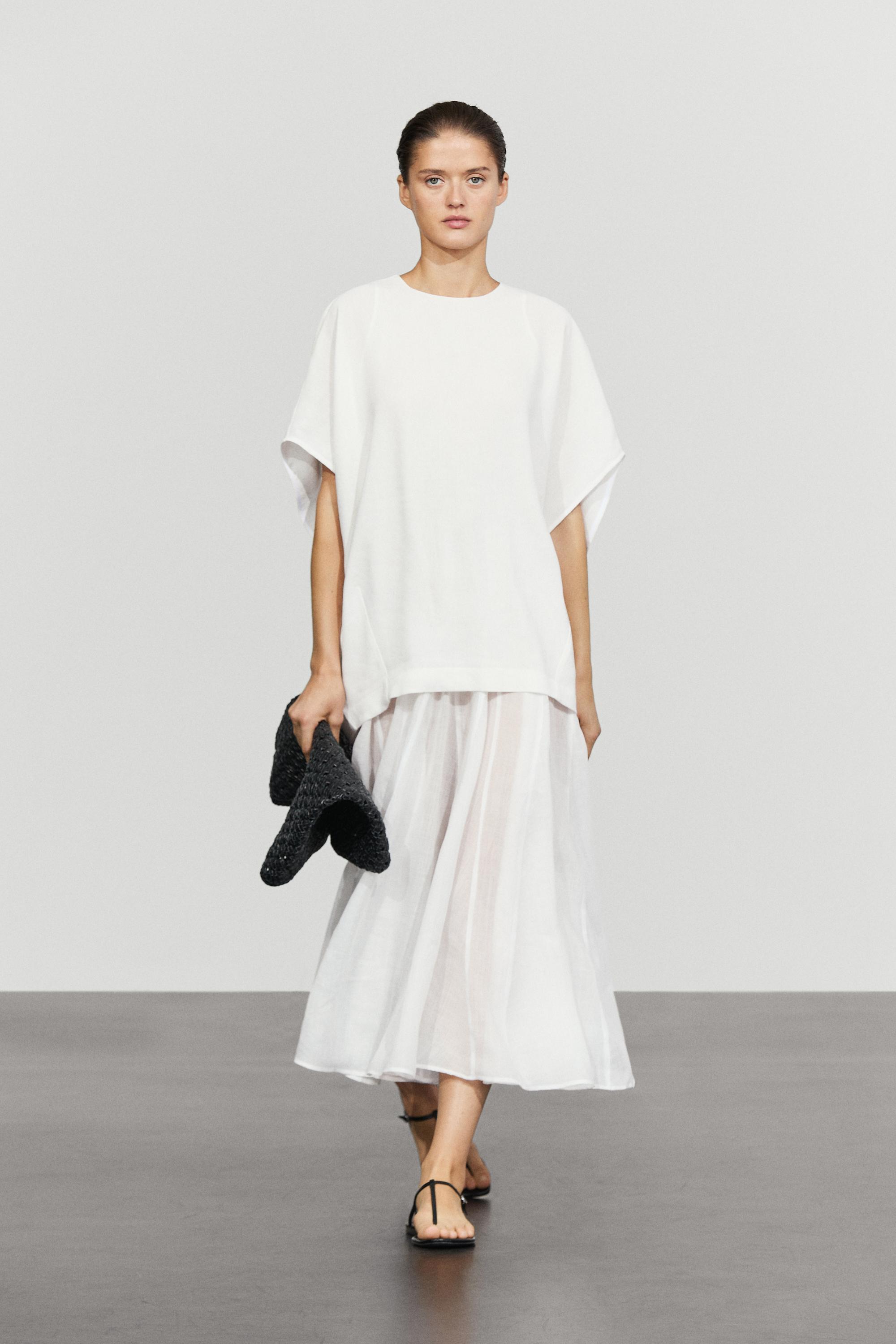 Combined linen-blend dress